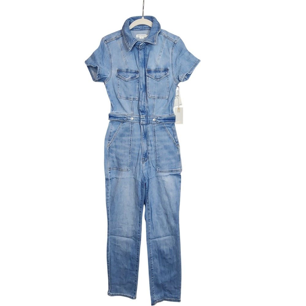 Good American Denim Jumpsuit Light Blue Utility Boiler Suit Womens Size S - Picture 2 of 9